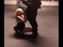 Blonde MILF sucks black cock in an elevator