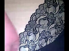 Cumming over wife'_s black lace panties