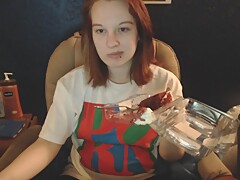 Pregnant Redhead Camgirl Eating Cake- happy birthday to Me!