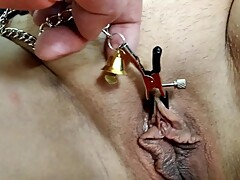 Clit and nipple clamps testing, close-up GILF creampie .!. Big cock in wet mature pussy!
