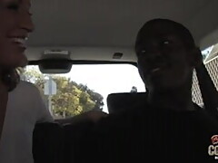 Hot white mommy fucked by black in the car