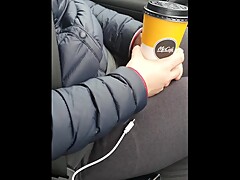 Step mom in black leggings with coffee wants to fuck in the car with step son